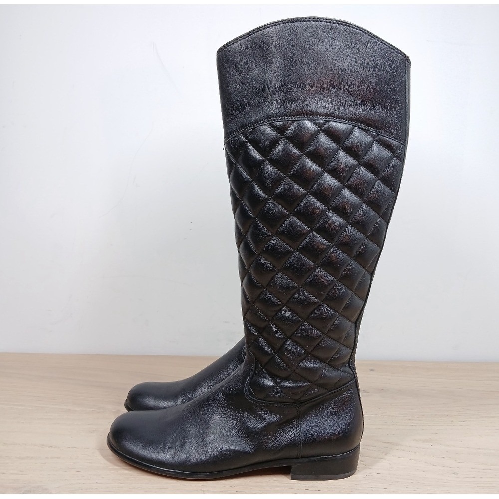 Corso Como Quilted Riding Boots Women's 6.5M Black Leather Side Zip Knee High